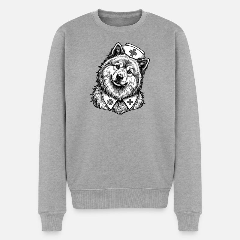 Eurasier | Nurse - Männer Premium Bio Pullover - Grau meliert