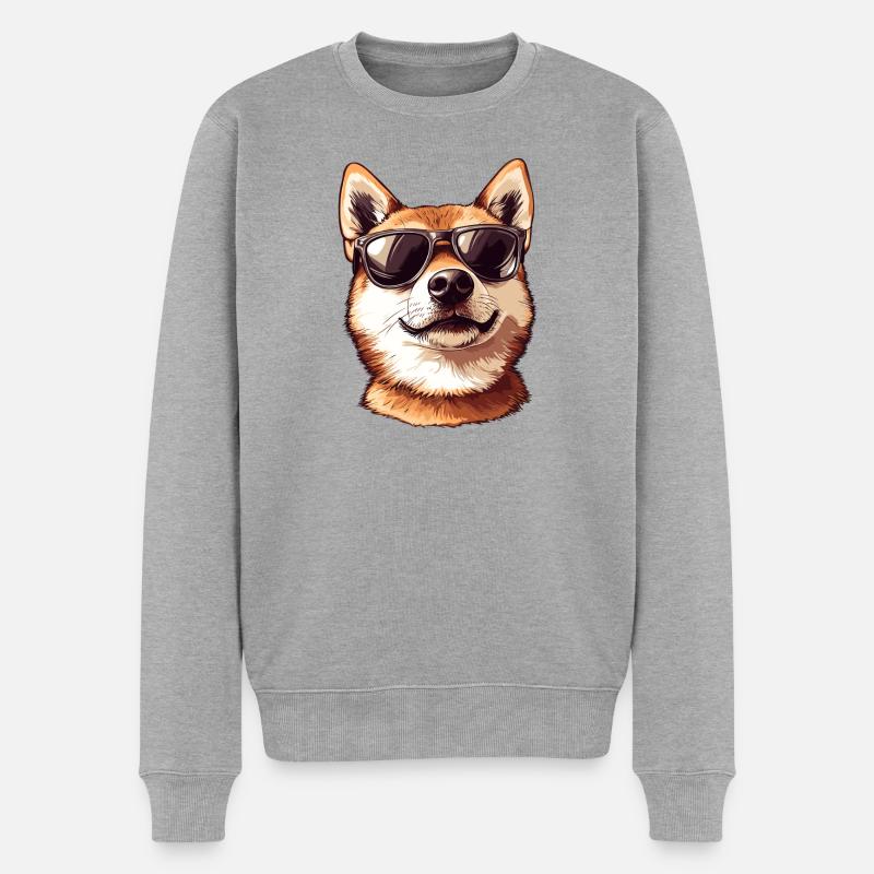 Shiba Inu mit Sonnenbrille - Männer Premium Bio Pullover - Grau meliert