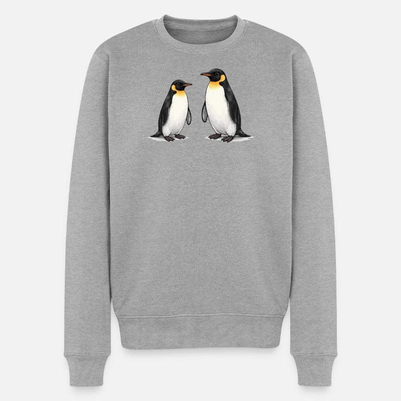 Zwei Pinguine Aquarell - Männer Premium Bio Pullover - Grau meliert