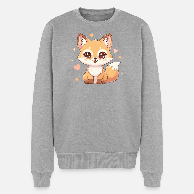 Kuschelfuchs mit Herzchen Charme - Männer Premium Bio Pullover - Grau meliert