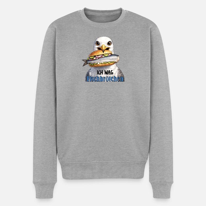 Fischbrötchen Möwe Humor - Männer Premium Bio Pullover - Grau meliert