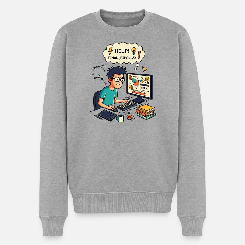 Graphiste Designer Chaos Export Panic - Pull Premium bio Homme - gris chiné