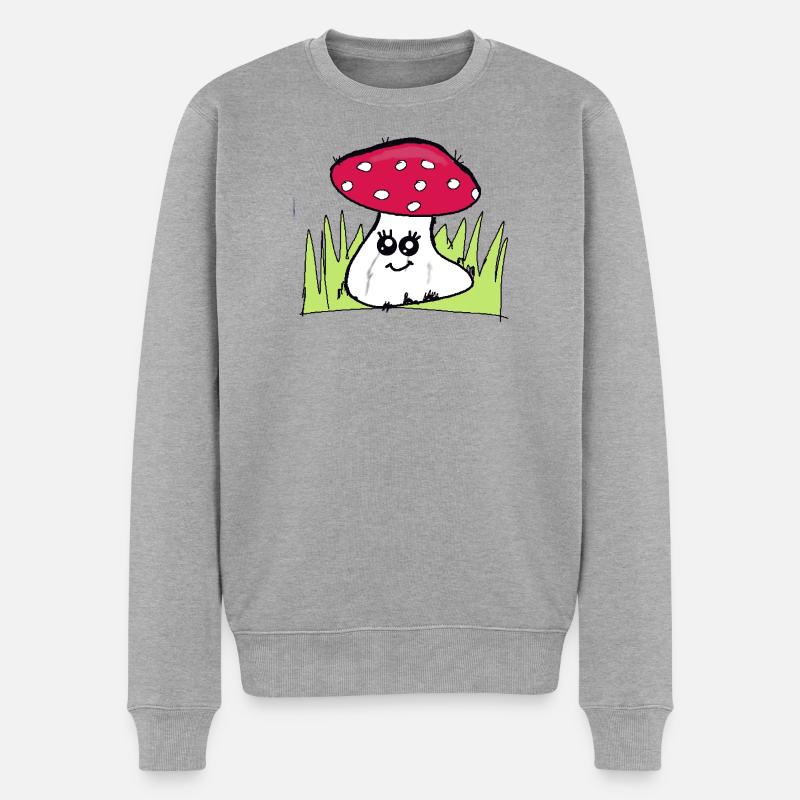Zwinkernder Pilz mit rotem Hut - Männer Premium Bio Pullover - Grau meliert
