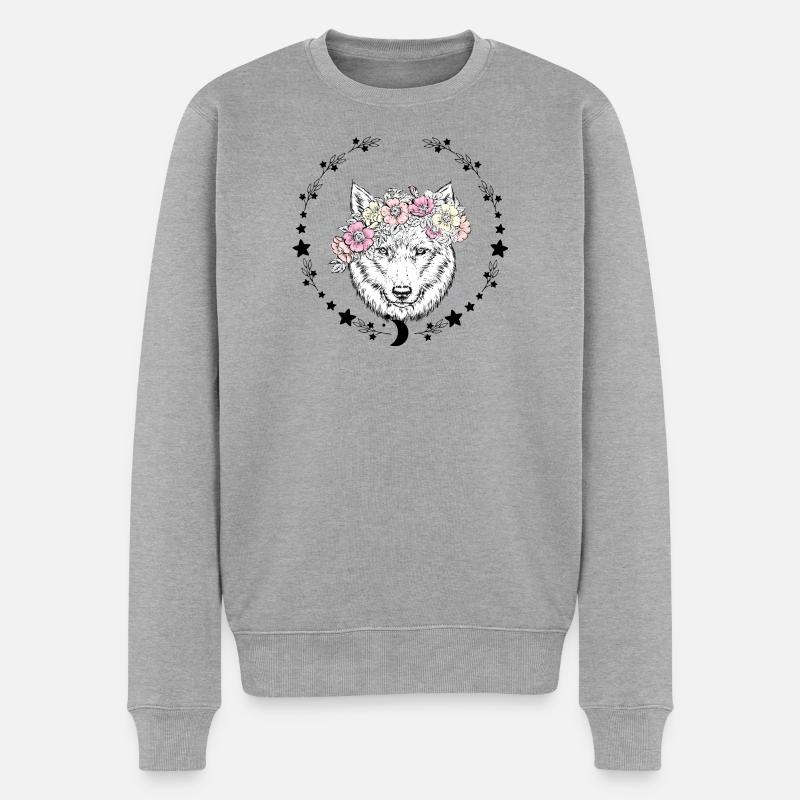 Wolfsblumenkronen-Zeichnung - Männer Premium Bio Pullover - Grau meliert