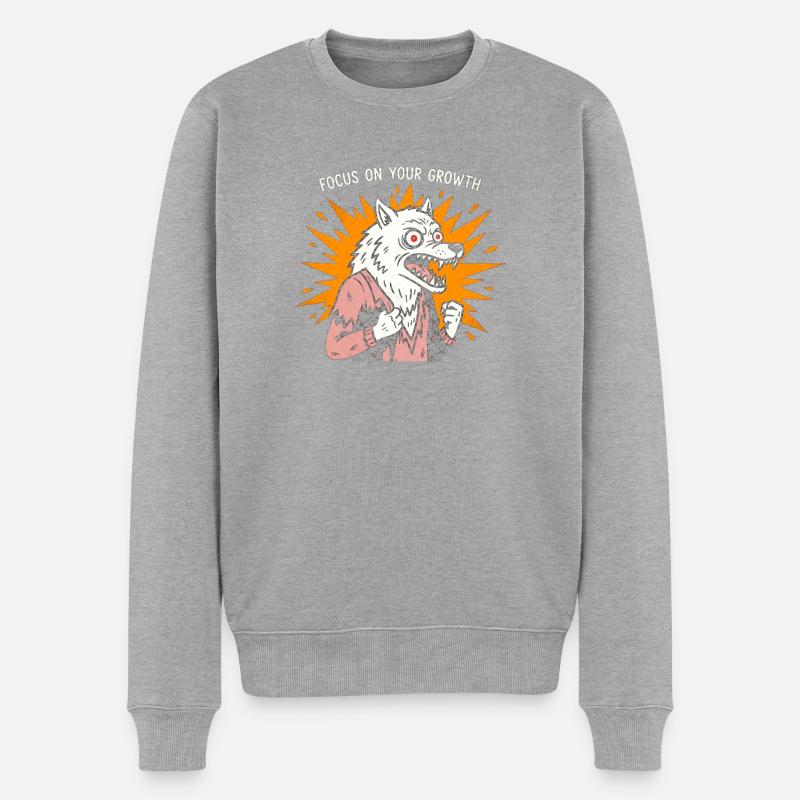 Fokuser på vækst, Wolf - Økologisk premium-sweatshirt til mænd - grå meleret