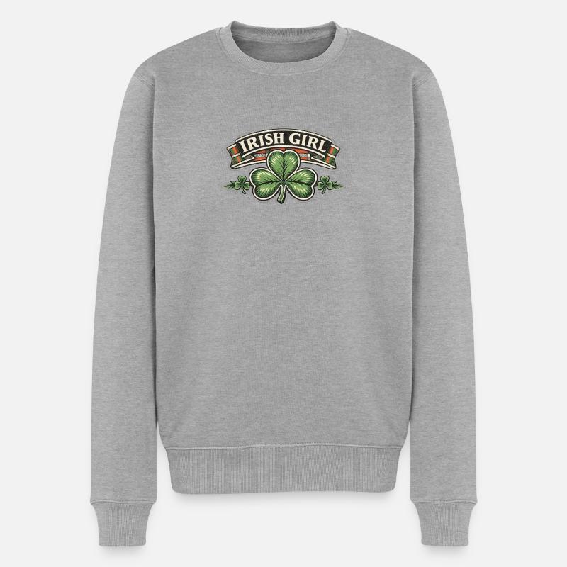 Irish Girl Shamrock Emblem - Männer Premium Bio Pullover - Grau meliert