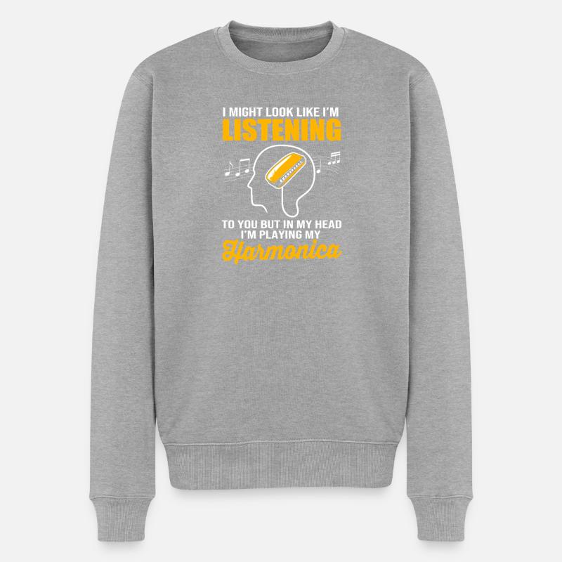 Mundharmonika - Männer Premium Bio Pullover - Grau meliert