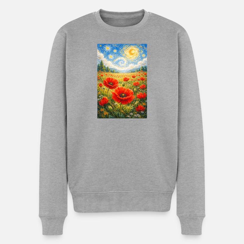 Mohnblume Sternennacht - Männer Premium Bio Pullover - Grau meliert