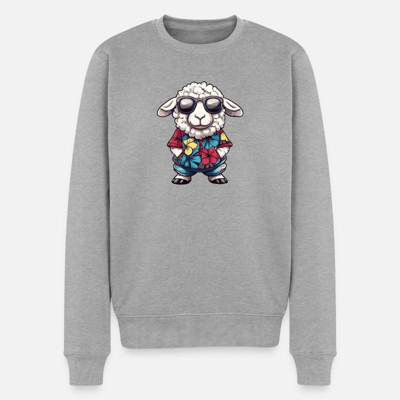 Schaf Comic Urlaub - Männer Premium Bio Pullover - Grau meliert