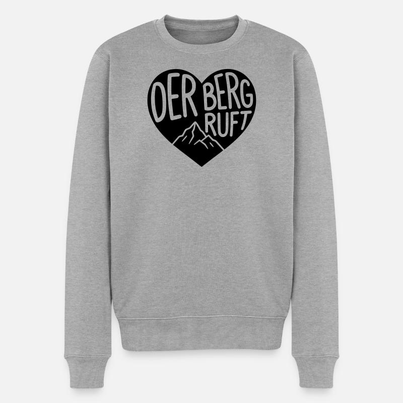 Der Berg ruft Herz  - Männer Premium Bio Pullover - Grau meliert