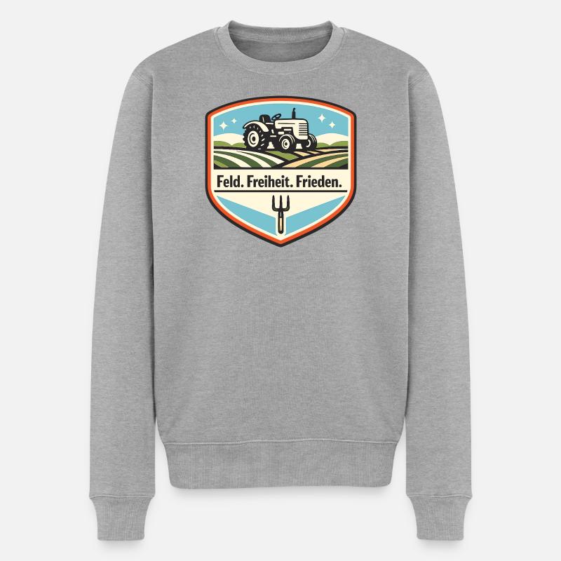 Feldfreiheit Frieden Traktor Patch - Männer Premium Bio Pullover - Grau meliert
