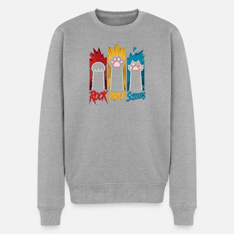 Trio Pierre-Papier-Ciseaux Pattes de Chat - Pull Premium bio Homme - gris chiné