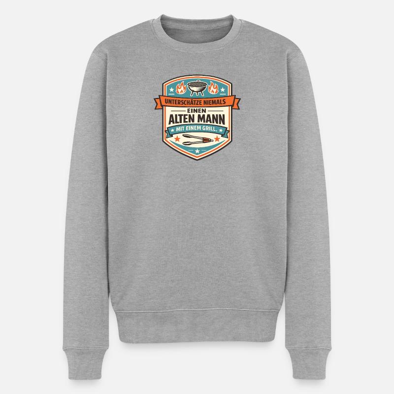 Grillmeister Alter Mann Spruch - Männer Premium Bio Pullover - Grau meliert