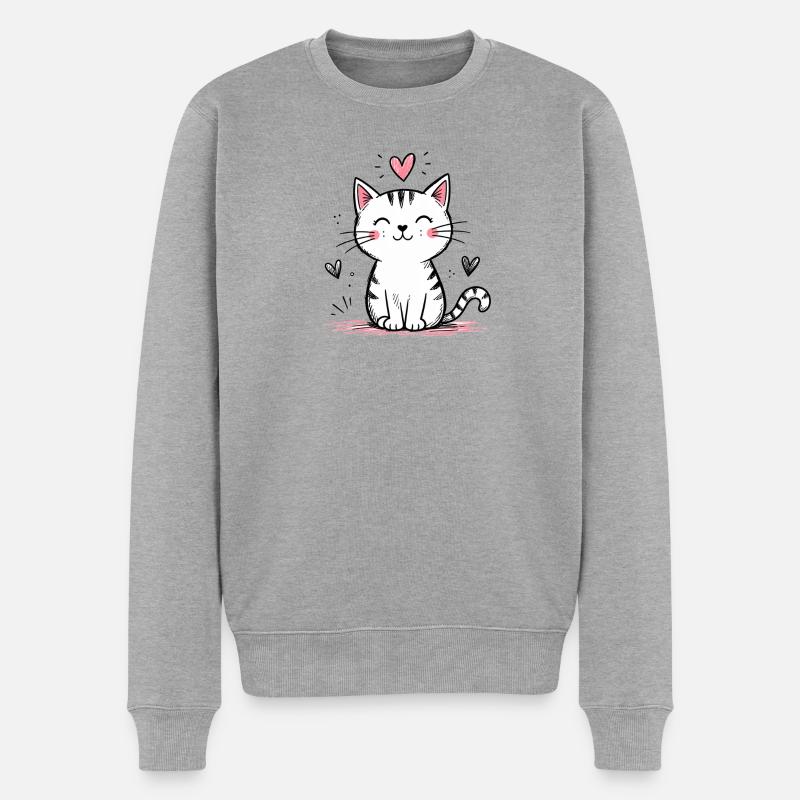 Chat Gribouillis Mignon - Pull Premium bio Homme - gris chiné