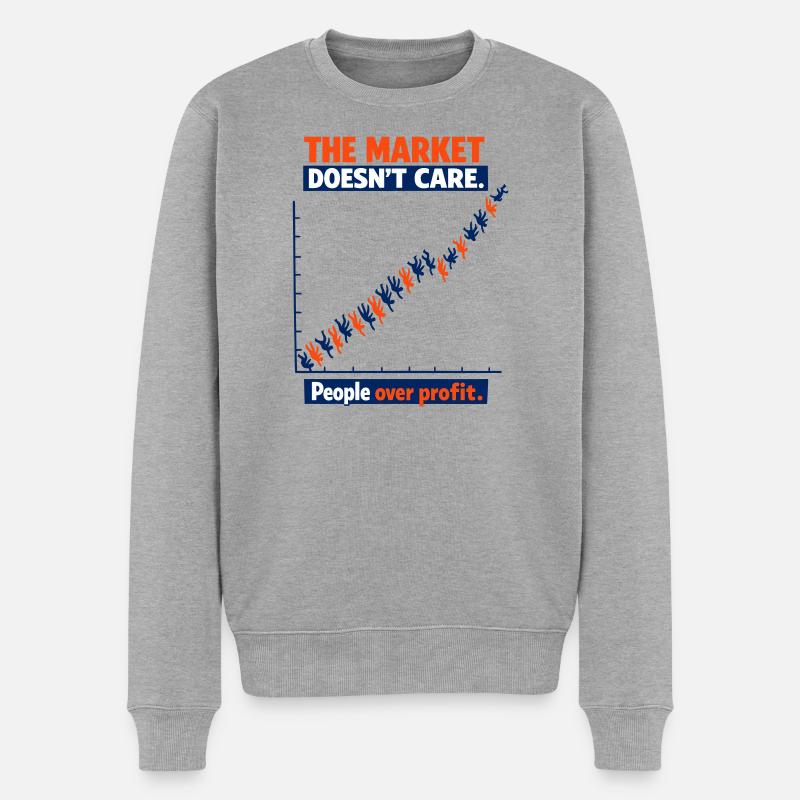 Menschen vor Profit Grafik - Männer Premium Bio Pullover - Grau meliert