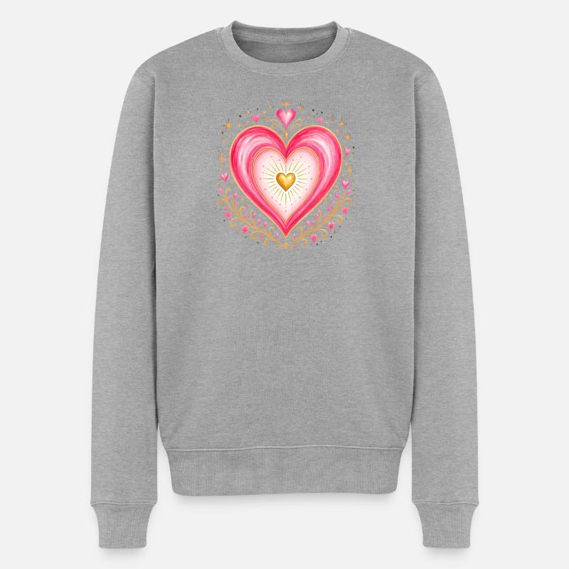 Cœur rose doré - Pull Premium bio Homme - gris chiné