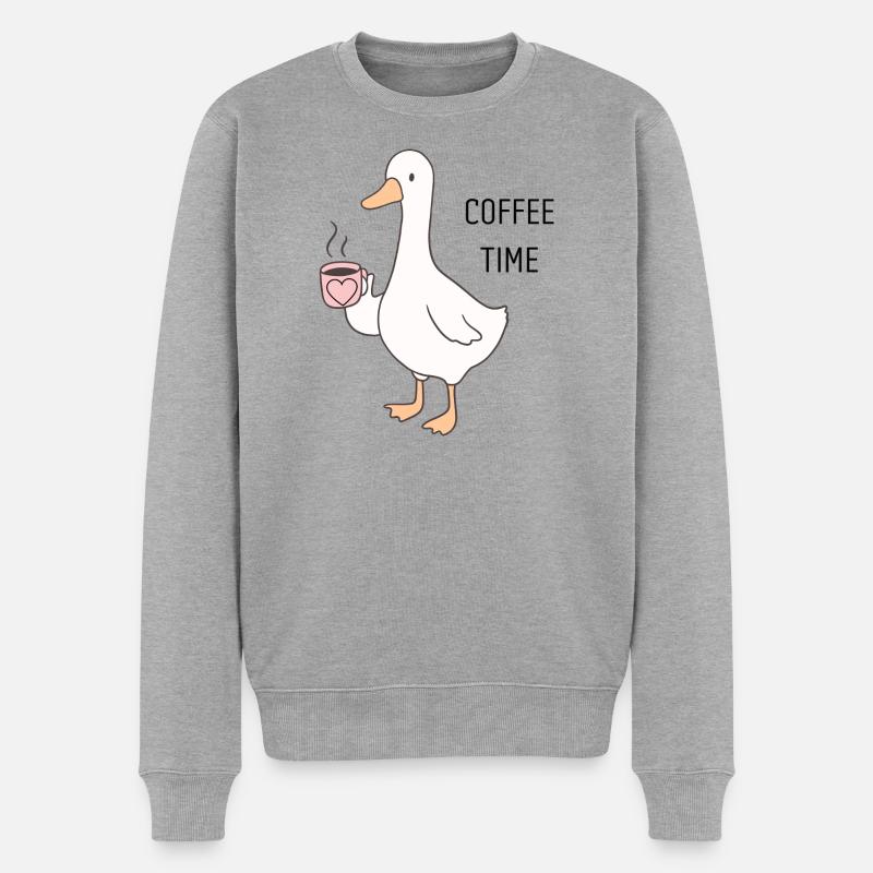 Dessin animé Ducky Coffee Time - Pull Premium bio Homme - gris chiné
