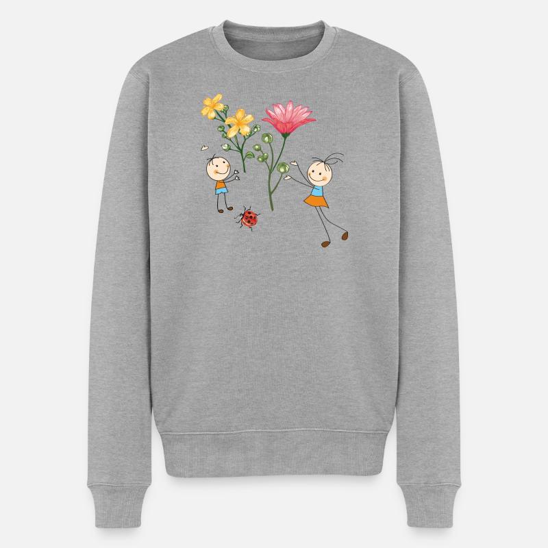 Kinderjubel mit bunten Blumen - Männer Premium Bio Pullover - Grau meliert