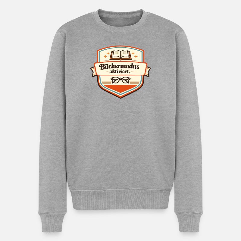 Büchermodus aktiviert - Männer Premium Bio Pullover - Grau meliert
