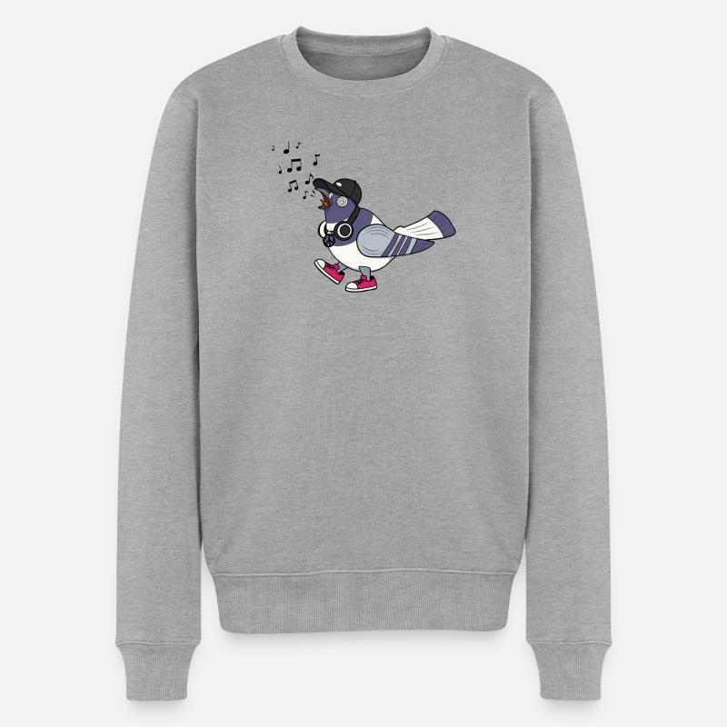 Pia Peace Stadttaube mit Kopfhörer - Männer Premium Bio Pullover - Grau meliert