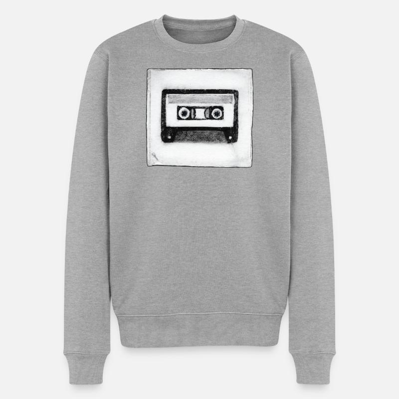 Kassette - handgeschnitzte Druckvorlage - Männer Premium Bio Pullover - Grau meliert