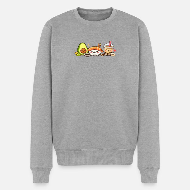 Sushi Kawaii Avocat Bubble Tea - Pull Premium bio Homme - gris chiné
