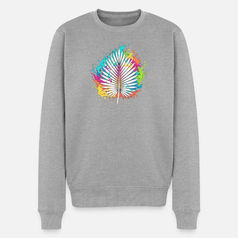 Bunte Palmenfächer Farbexplosion - Männer Premium Bio Pullover - Grau meliert