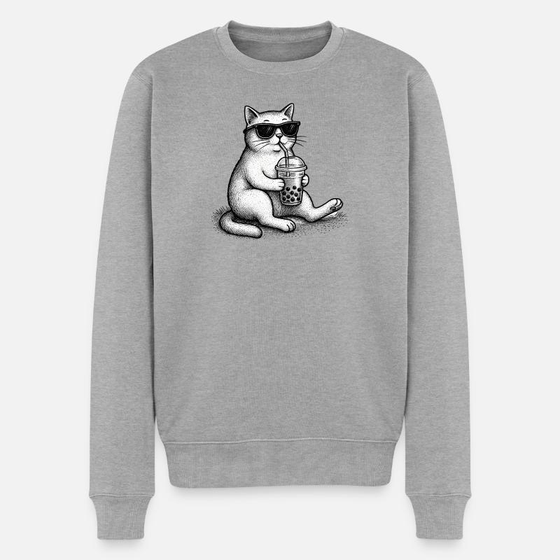 Bubble Tea Cat - Pull Premium bio Homme - gris chiné