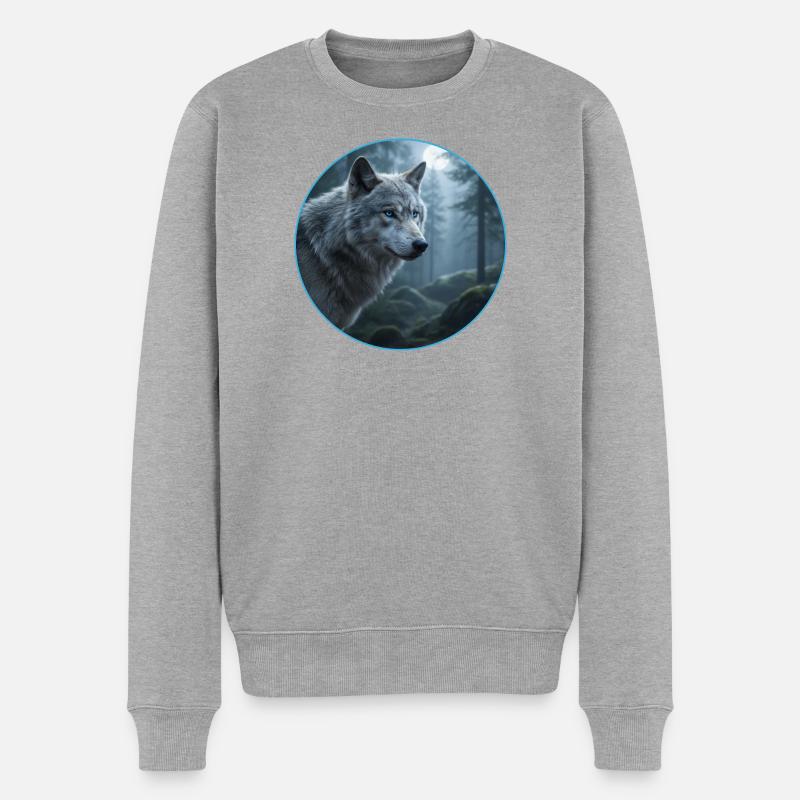 T-Shirt-Design „Wolf“ - Männer Premium Bio Pullover - Grau meliert