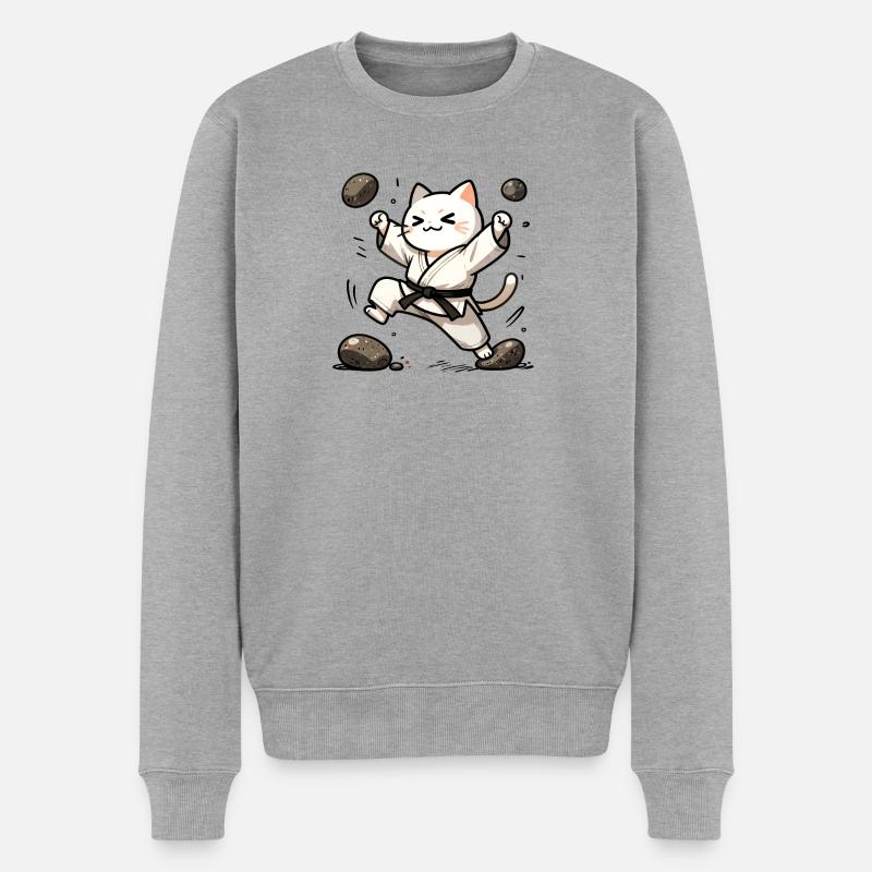 Karatekatze im weißen Gi - Männer Premium Bio Pullover - Grau meliert