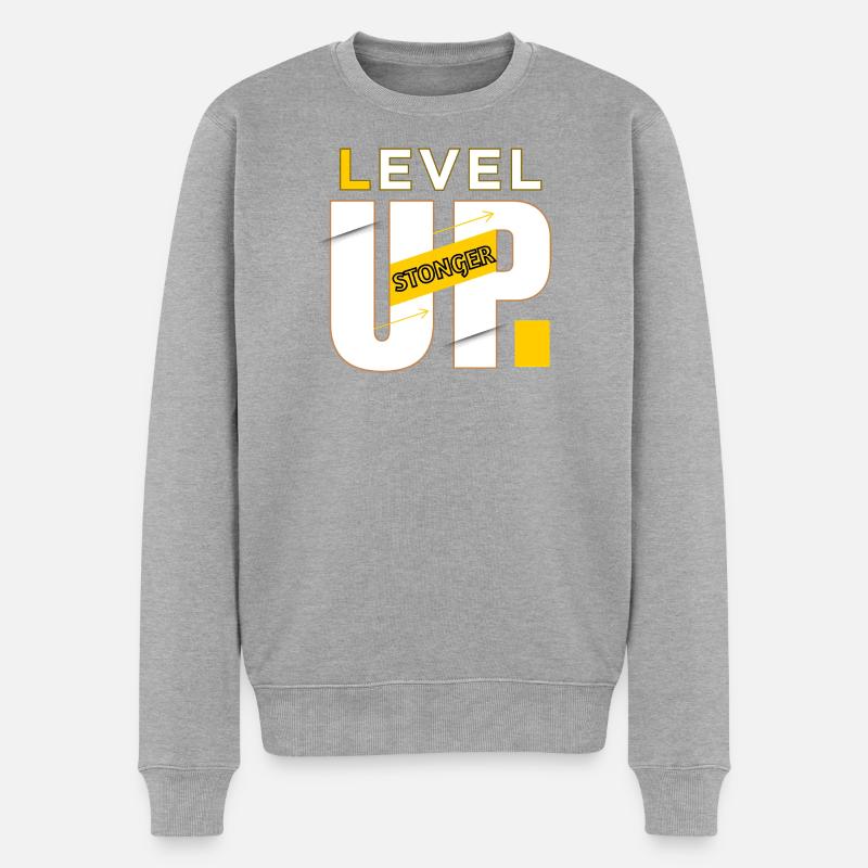 Level Up-Grafikleistung - Männer Premium Bio Pullover - Grau meliert