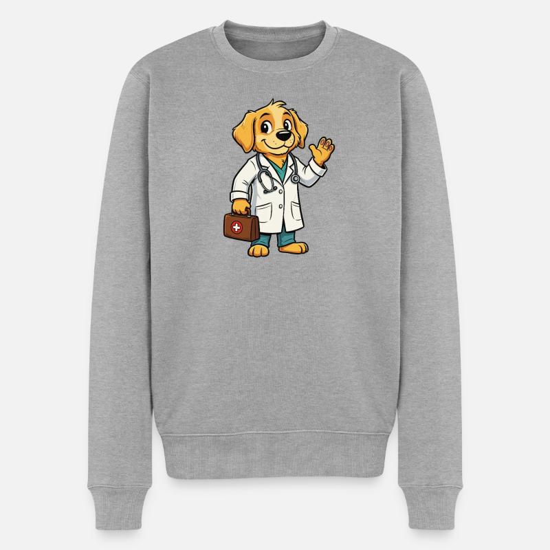 Tierarzt Hund Cartoon - Männer Premium Bio Pullover - Grau meliert