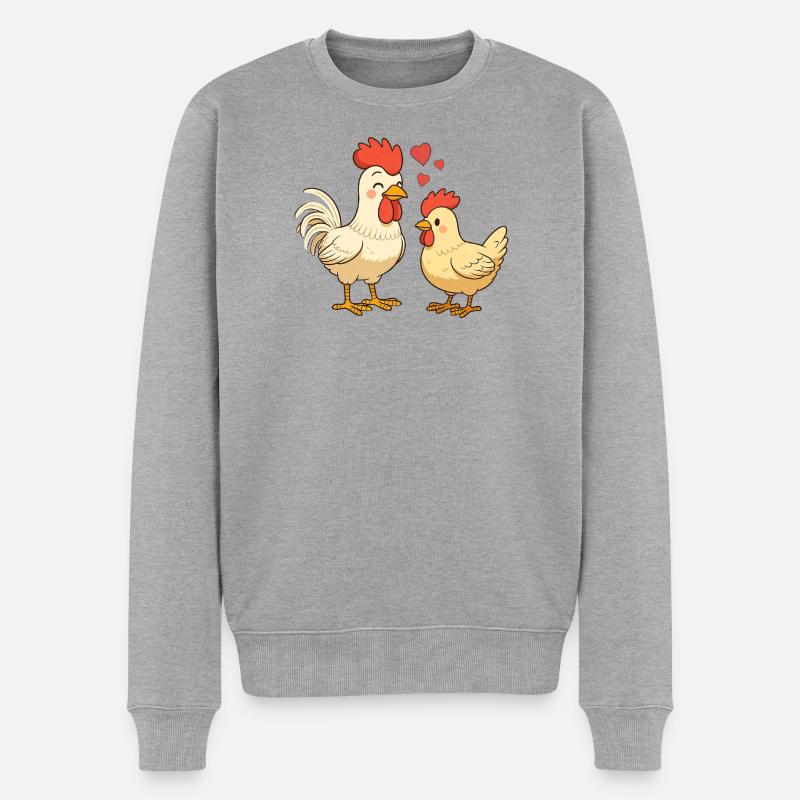 Verliebter Hahn mit Henne - Männer Premium Bio Pullover - Grau meliert