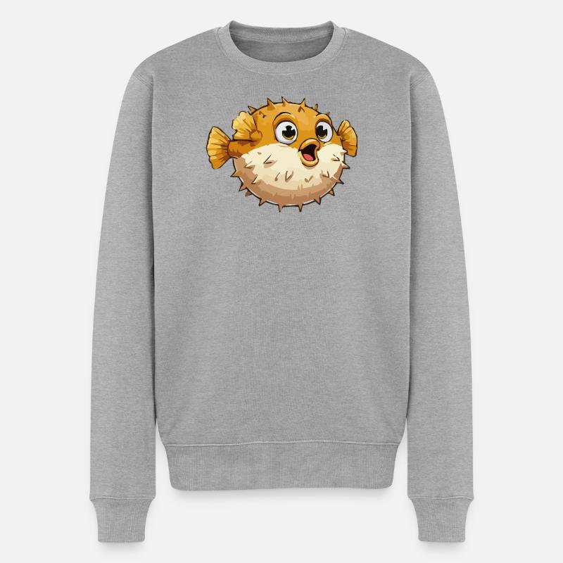 Kugelfisch Fisch Comic - Männer Premium Bio Pullover - Grau meliert