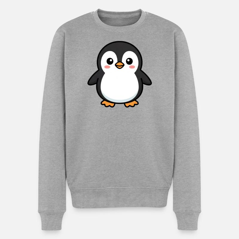 Niedlicher Pinguin-Pixel-Freund - Männer Premium Bio Pullover - Grau meliert