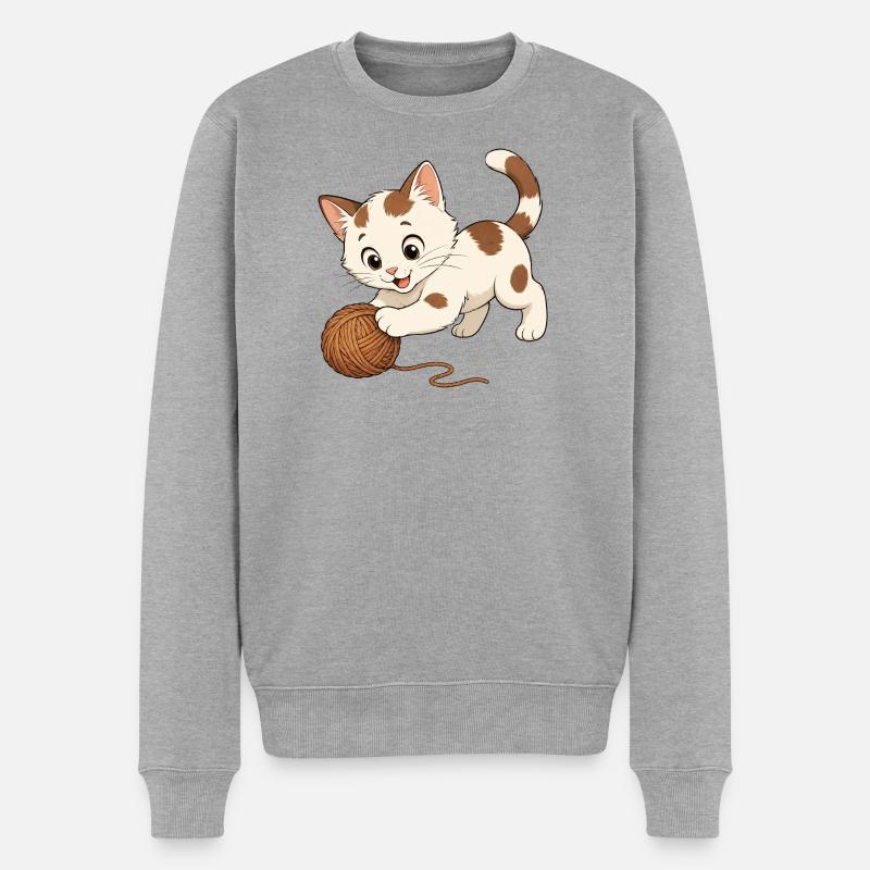 Kätzchen spielt - Männer Premium Bio Pullover - Grau meliert