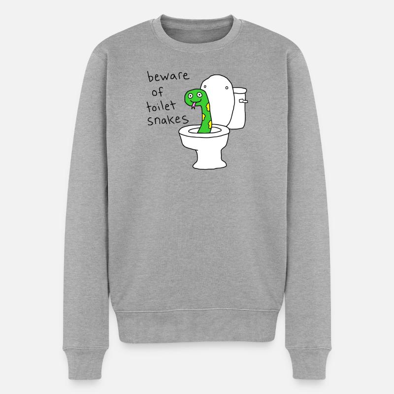 Vorsicht vor Toilettenschlangen - Männer Premium Bio Pullover - Grau meliert