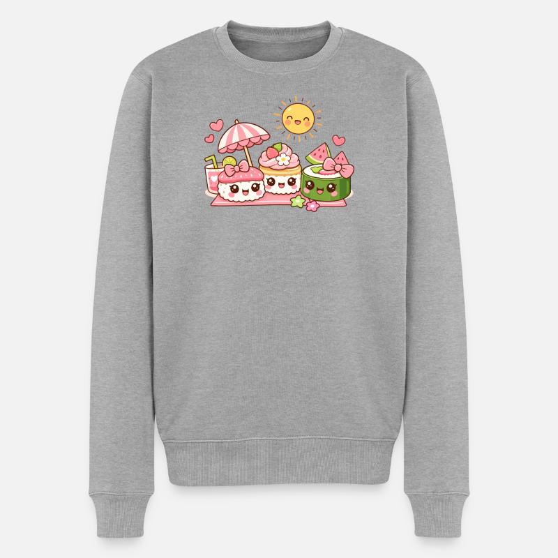 Kawaii Dessert Parade - Männer Premium Bio Pullover - Grau meliert