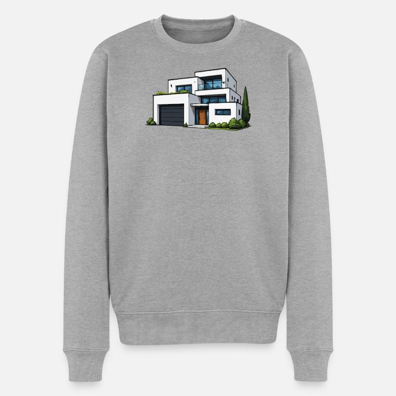 Moderne Flachdachvilla - Männer Premium Bio Pullover - Grau meliert