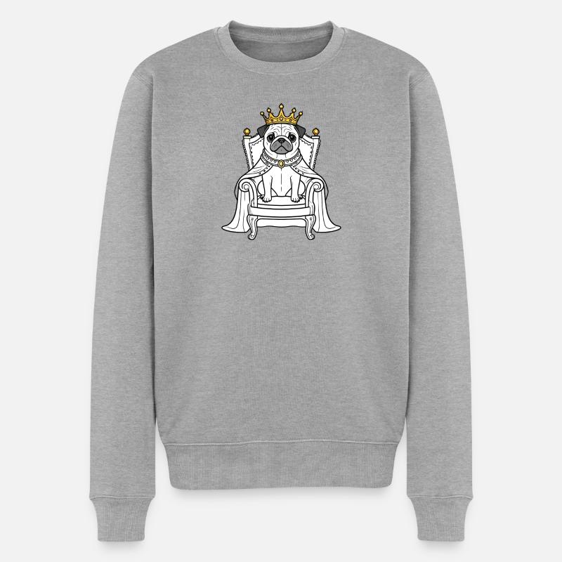 Königlicher Mops auf Thron - Männer Premium Bio Pullover - Grau meliert