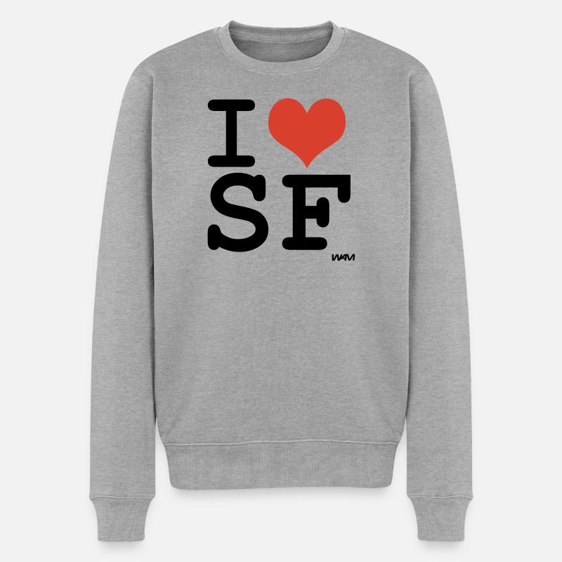 i love SF - Männer Premium Bio Pullover - Grau meliert