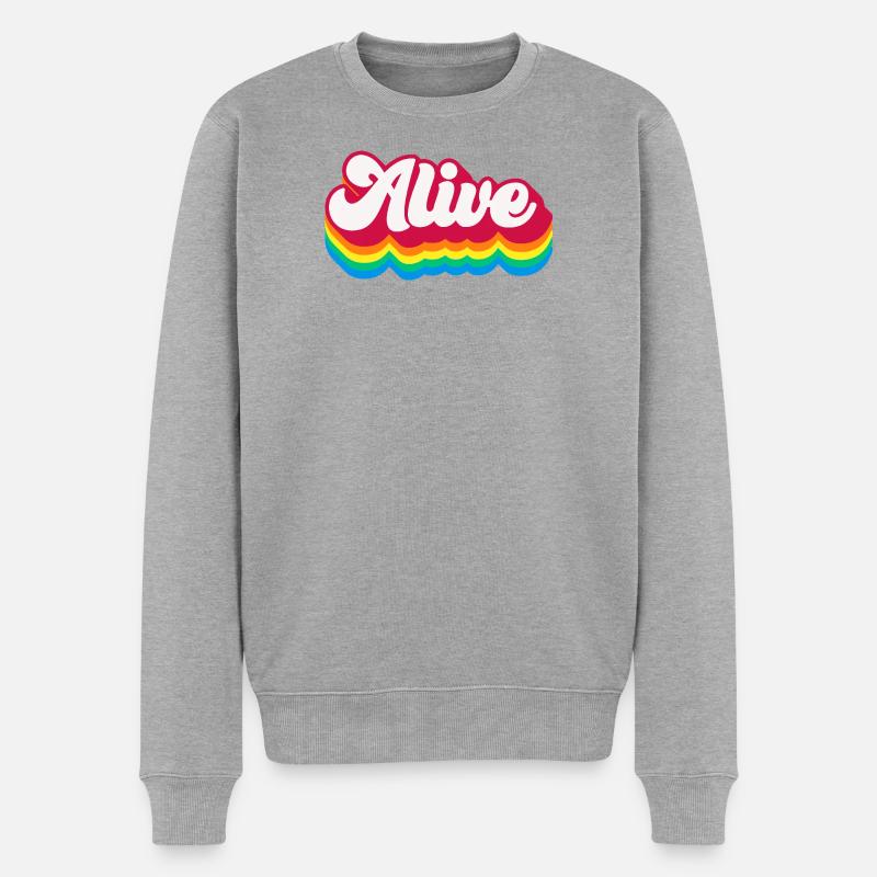 Alive – Retro Rainbow 70s - Männer Premium Bio Pullover - Grau meliert