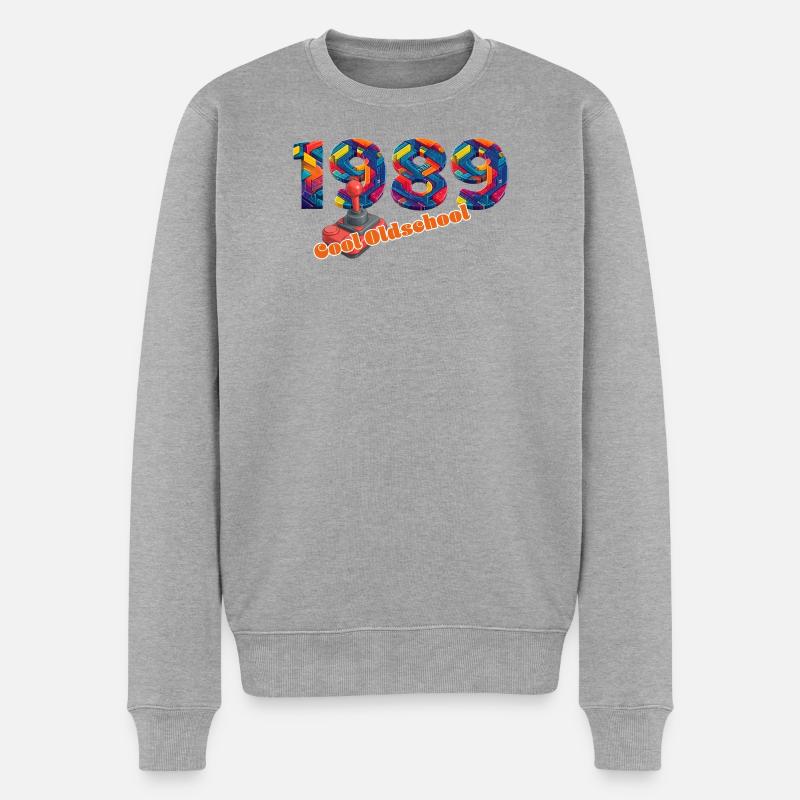 1989 – Retro Digital Gaming Stil - Männer Premium Bio Pullover - Grau meliert