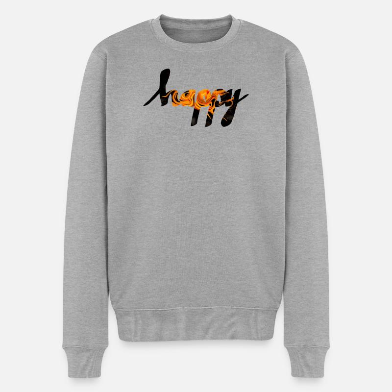 glücklich - Männer Premium Bio Pullover - Grau meliert