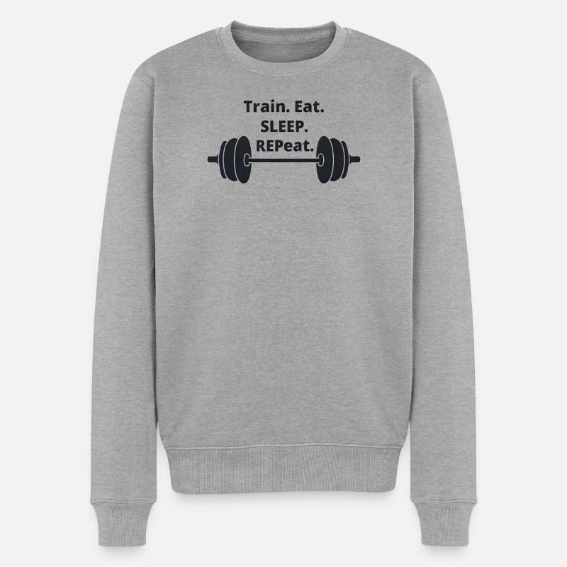 Train Eat Sleep Repeat Motivationsdesign - Männer Premium Bio Pullover - Grau meliert