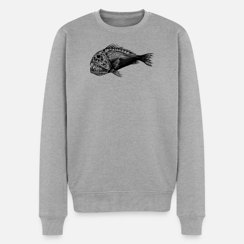 Einsamer Gigant / Monsterfisch - Männer Premium Bio Pullover - Grau meliert