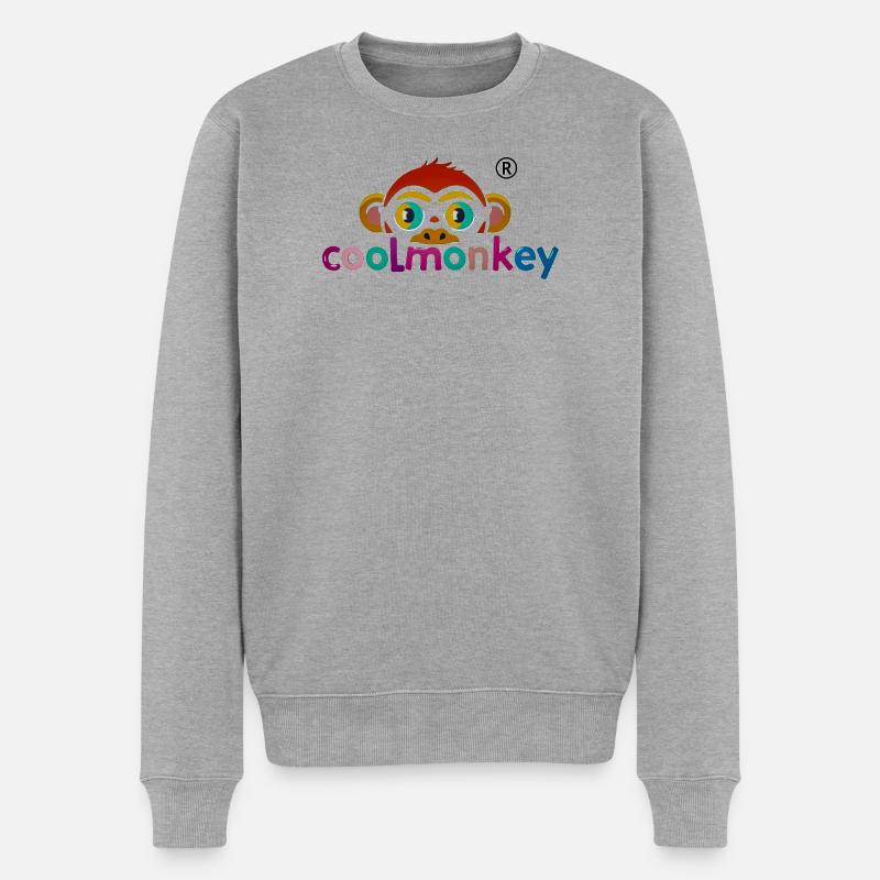 Buntes Affen-Logo verspielt - Männer Premium Bio Pullover - Grau meliert