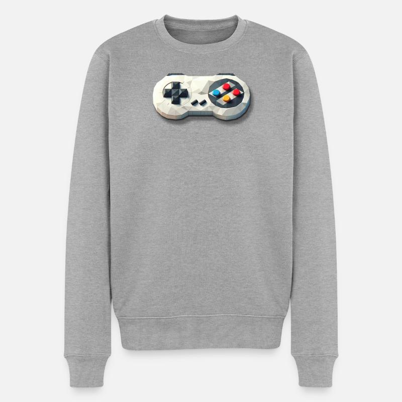Retro Controller 16 Bit Gaming Nostalgie - Männer Premium Bio Pullover - Grau meliert