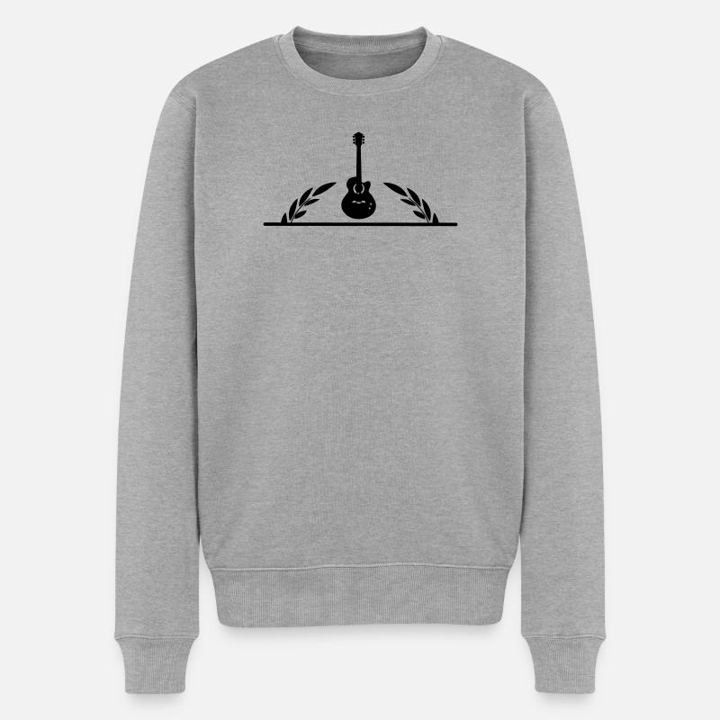 Gitarre im halben Lorbeerkranz - Männer Premium Bio Pullover - Grau meliert