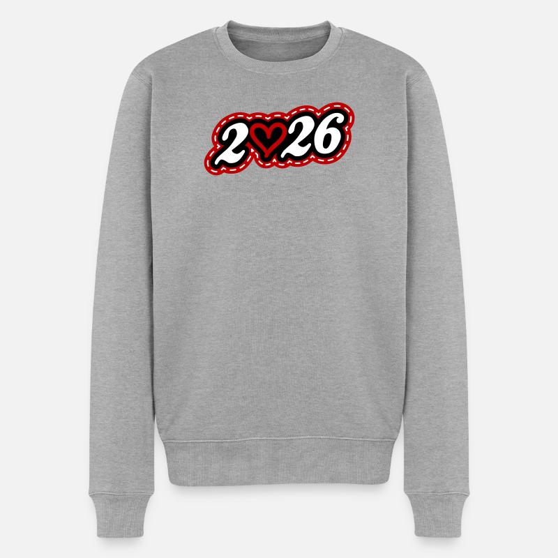 2026 Herz - Männer Premium Bio Pullover - Grau meliert